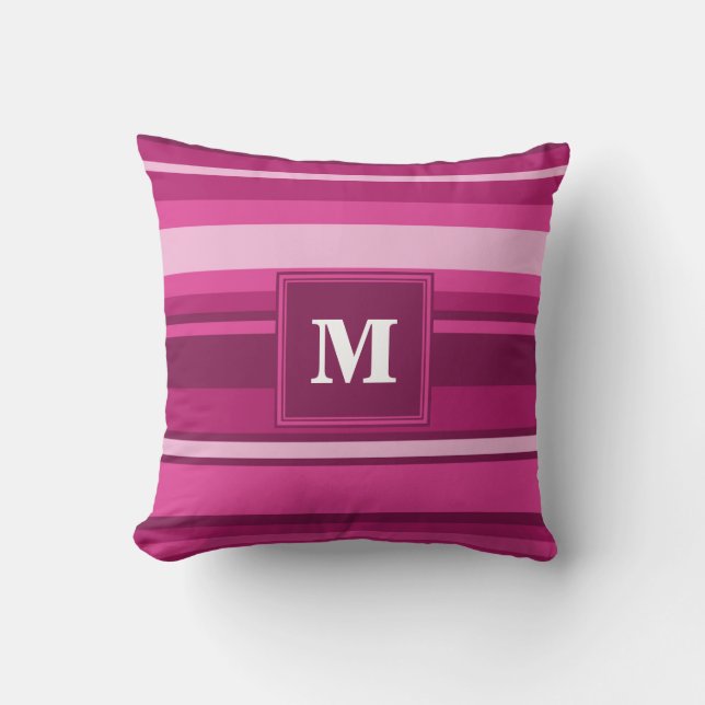 Monogram fuchsia stripes cushion (Front)