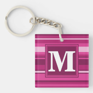 Monogram fuchsia stripes key ring