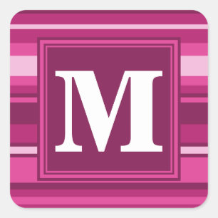 Monogram fuchsia stripes square sticker