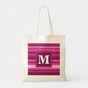 Monogram fuchsia stripes tote bag