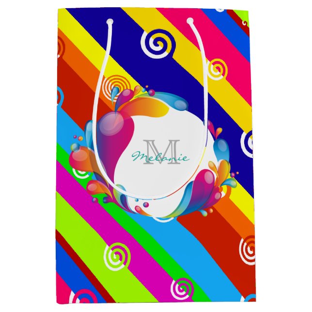 Monogram Funky Colourful Stripes Medium Gift Bag (Front)