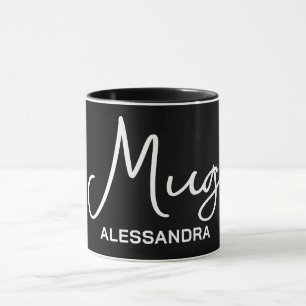 Monogram funny black white typography calligraphy  mug