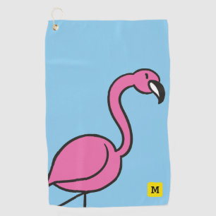 Monogram Funny Cute Pink Doodle Tropical Flamingo Golf Towel