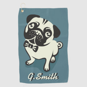 Monogram. Funny Gentleman Pug with a Cute Bowtie. Golf Towel