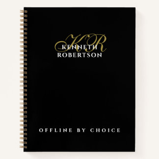 Monogram Funny Inspirational Black Gold White Men Notebook