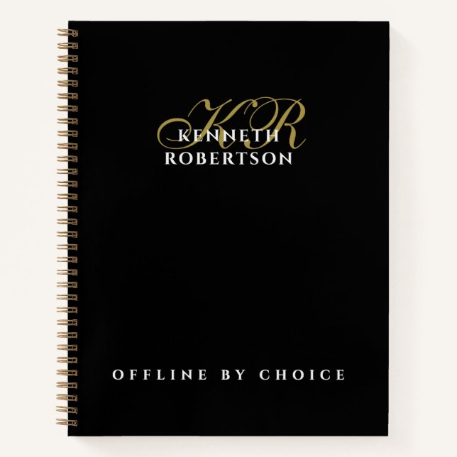 Monogram Funny Inspirational Black Gold White Men Notebook (Front)