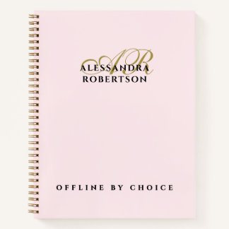 Monogram Funny Inspirational Pastel Pink Gold Chic Notebook