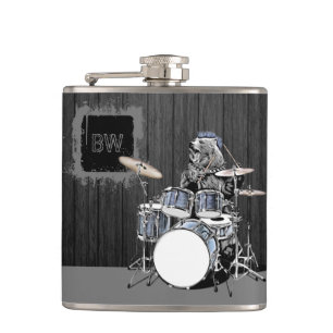 Monogram Funny Punk Rock Drummer Bear Musician Fla Hip Flask