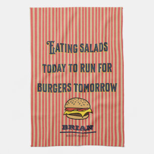 Monogram funny saying Cute vintage illustration Tea Towel