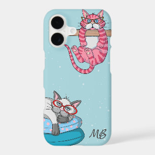 Monogram Funny Whimsical Cats Trendy Modern