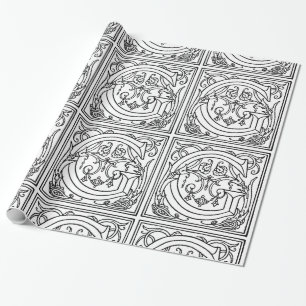 Monogram G Initial Black and White Floral Pattern Wrapping Paper