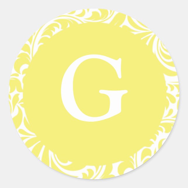 Monogram G Light Yellow Personalizable Invitation Classic Round Sticker (Front)