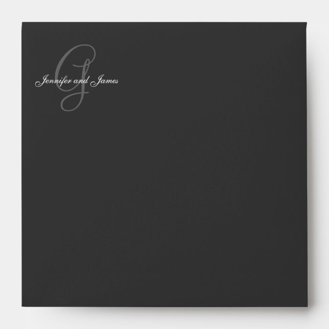 Monogram G Logo Black Wedding Invitation Envelope (Front)