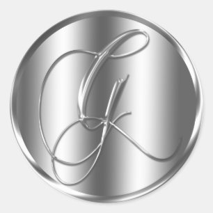 Monogram G Silver Colour Wedding Invitation Holida Classic Round Sticker