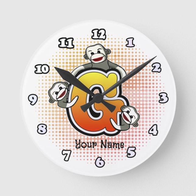Monogram G Sock Monkey clock (Front)