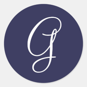 Monogram G, White on Navy Blue,  Classic Round Sticker