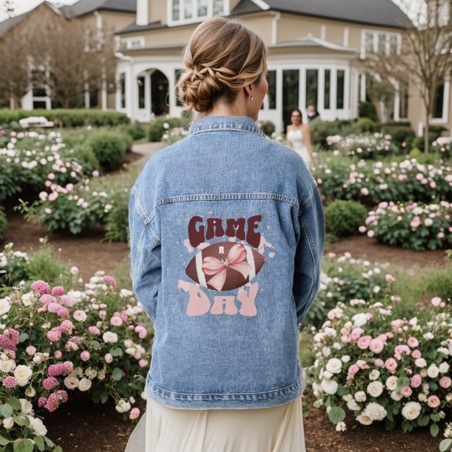 Monogram Game Day Football Mum Denim Jacket (Wedding Back)