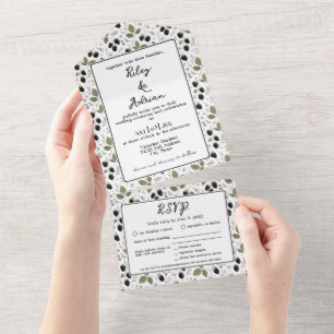 Monogram Garden Blackberry Spring Floral Wedding All In One Invitation
