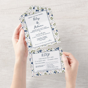 Monogram Garden Haksap Berry Spring Floral Wedding All In One Invitation