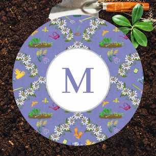 Monogram Gardening Damask Purple Pattern Classic Round Sticker
