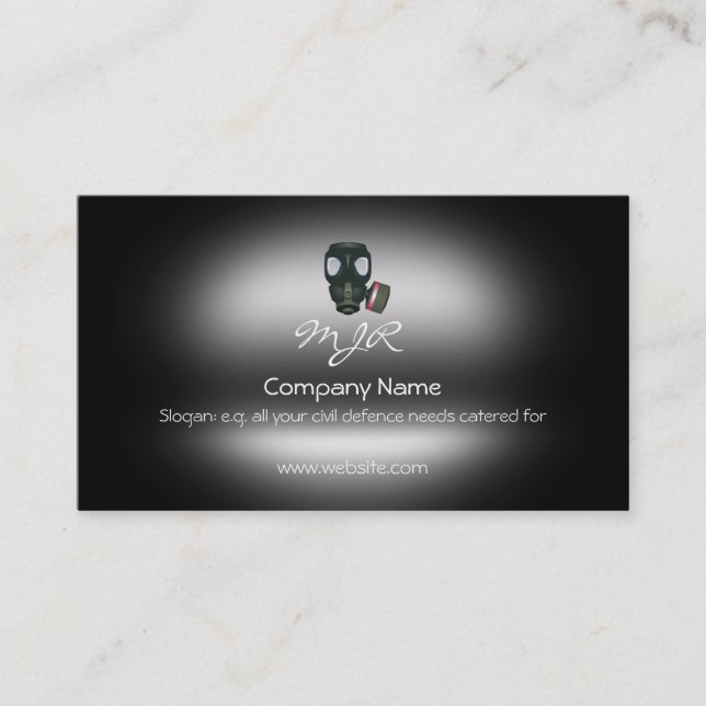 Monogram, Gas Mask Civil Defence, metallic-effect Business Card (Front)
