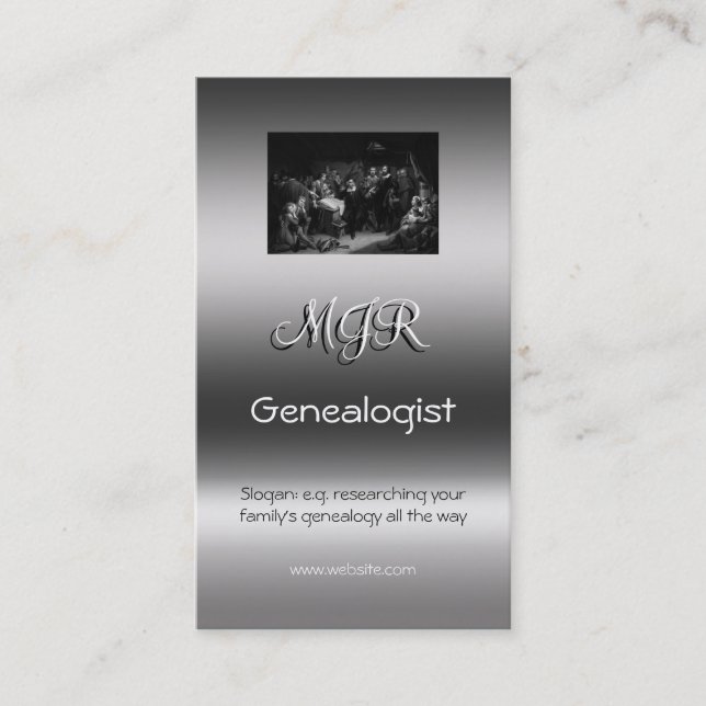 Monogram, Genealogy Business, metallic-effect Business Card (Front)