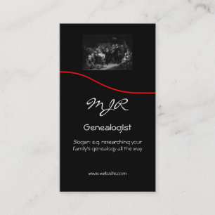 Monogram, Genealogy Business,red swoosh Business Card