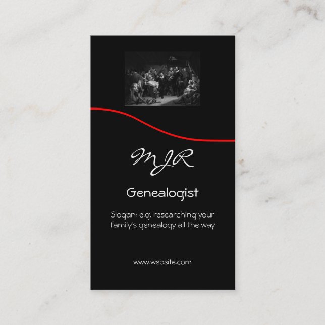 Monogram, Genealogy Business,red swoosh Business Card (Front)