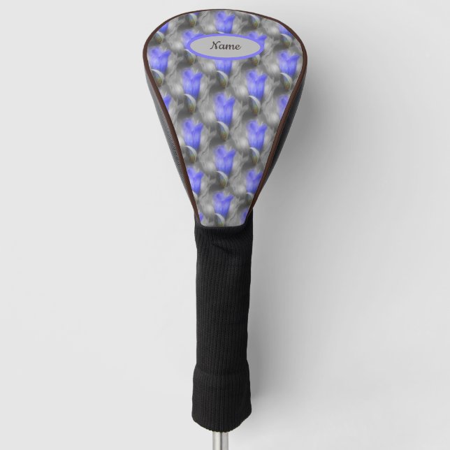 Monogram Gentian Flower Art Pattern Personalized  Golf Head Cover (Front)