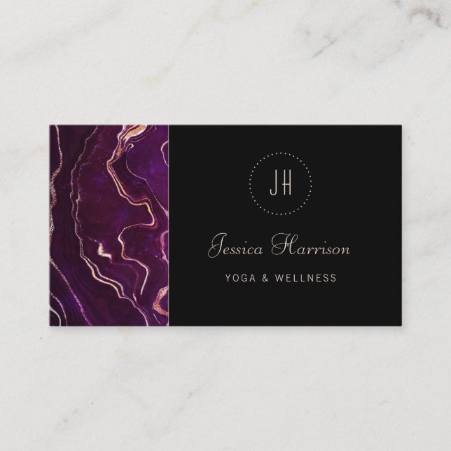 Monogram Geode Dark Purple Black Abstract Modern Business Card (Front)