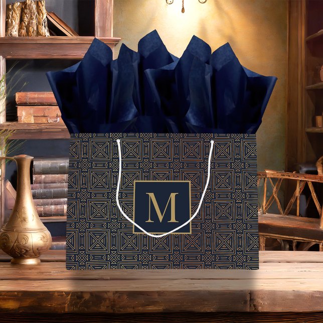 Monogram Geometric Art Deco Pattern Large Gift Bag (Creator Uploaded)