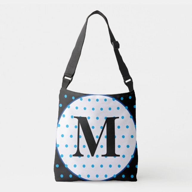 Monogram Geometric Black Blue Polka Dots Crossbody Bag (Front)