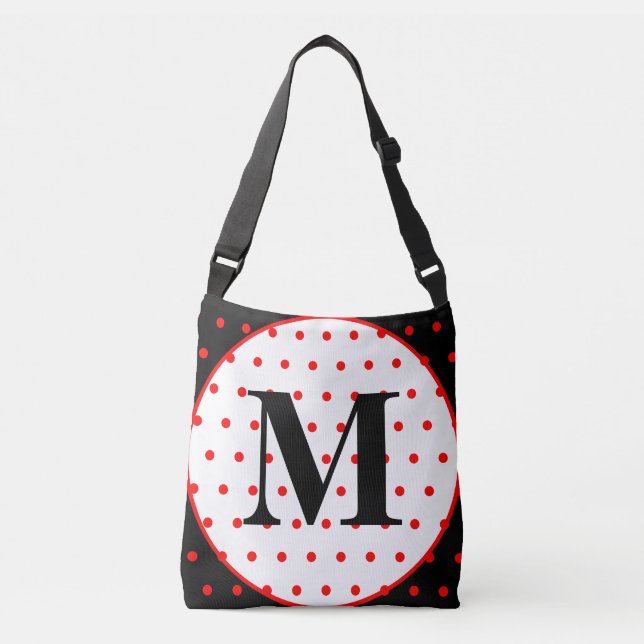 Monogram Geometric Black Red Polka Dots Crossbody Bag (Front)