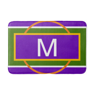 Monogram Geometric Bright Purple Yellow Orange Bath Mat