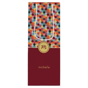 Monogram Geometric Burgundy Hexagon Wine Gift Bag