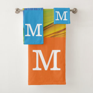 Monogram geometric colourful bath towel set