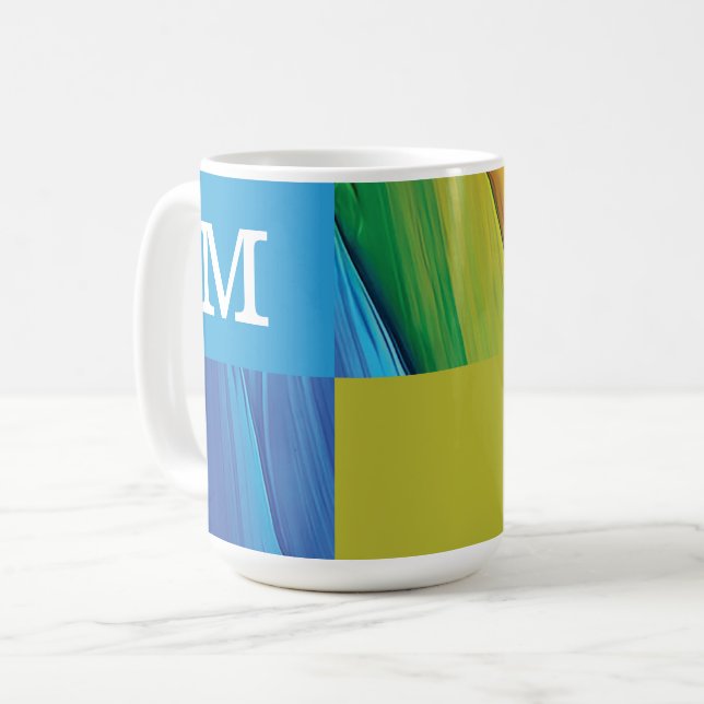 Monogram geometric colourful design coffee mug (Front Left)