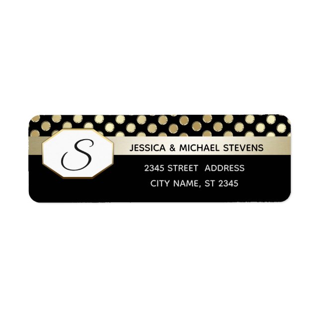 Monogram Geometric dots modern gold/black wedding (Front)