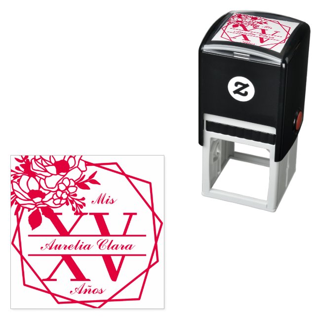 Monogram Geometric Floral Quinceanera Mis XV 15 Self-inking Stamp (In Situ)