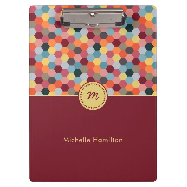 Monogram Geometric Modern Hexagon Clipboard (Front)