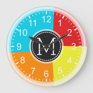 Monogram Geometric Modern Retro Colorful #3 Large Clock