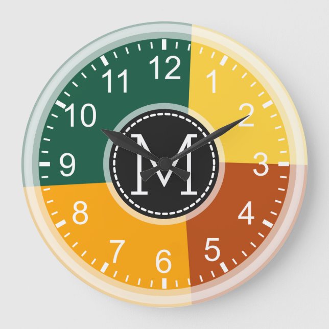 Monogram Geometric Modern Retro Colourful #9 Large Clock (Front)