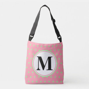Monogram Geometric Pink Green Polka Dots Crossbody Bag