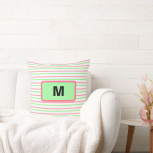 Monogram Geometric Stripes Pink Green White Cushion
