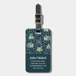 Monogram Geometric Succulents Pattern Luggage Tag