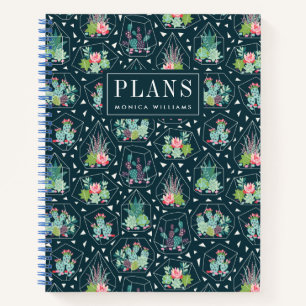 Monogram Geometric Succulents Pattern Notebook