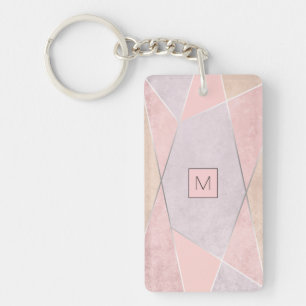 Monogram Geometric Trendy Rose Gold Pink Silver Key Ring