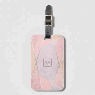 Monogram Geometric Trendy Rose Gold Pink Silver Luggage Tag