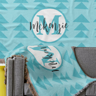 Monogram Geometric Triangle Aqua Pattern Throw Blanket