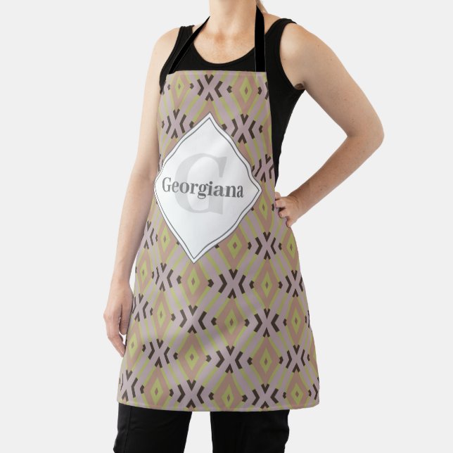 Monogram Geometric Warm Neutrals Diamond Zigzags Apron (Insitu)